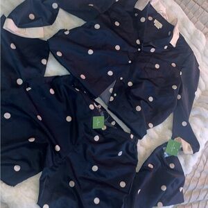 Navy satin polka dot pajama set!